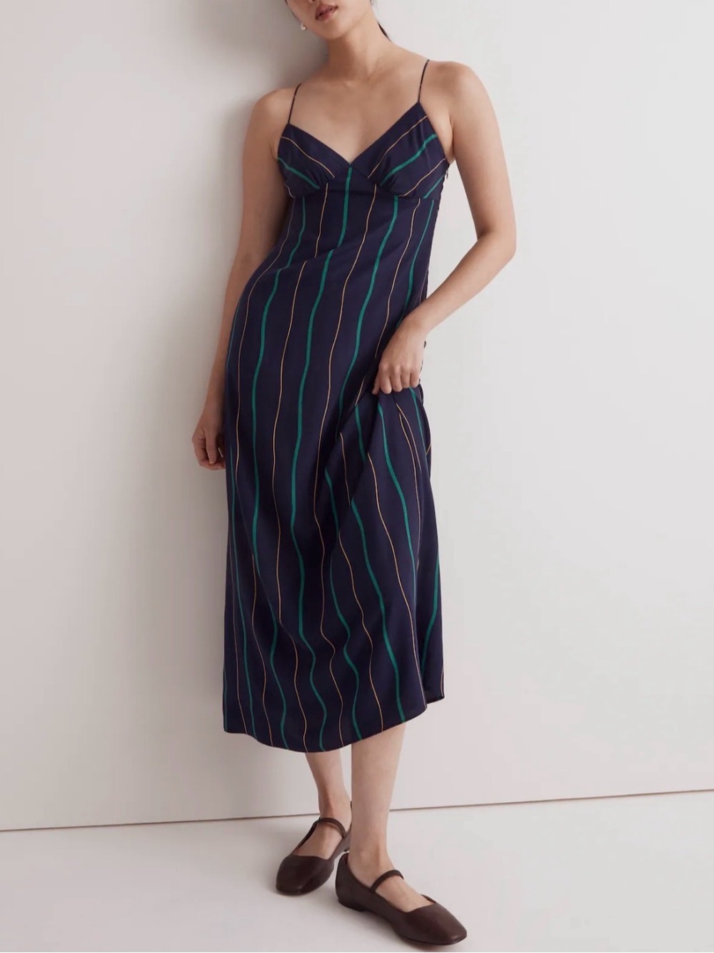 Madewell NWT Navy Striped Slip Midi Dress with Thin Adjustable Straps